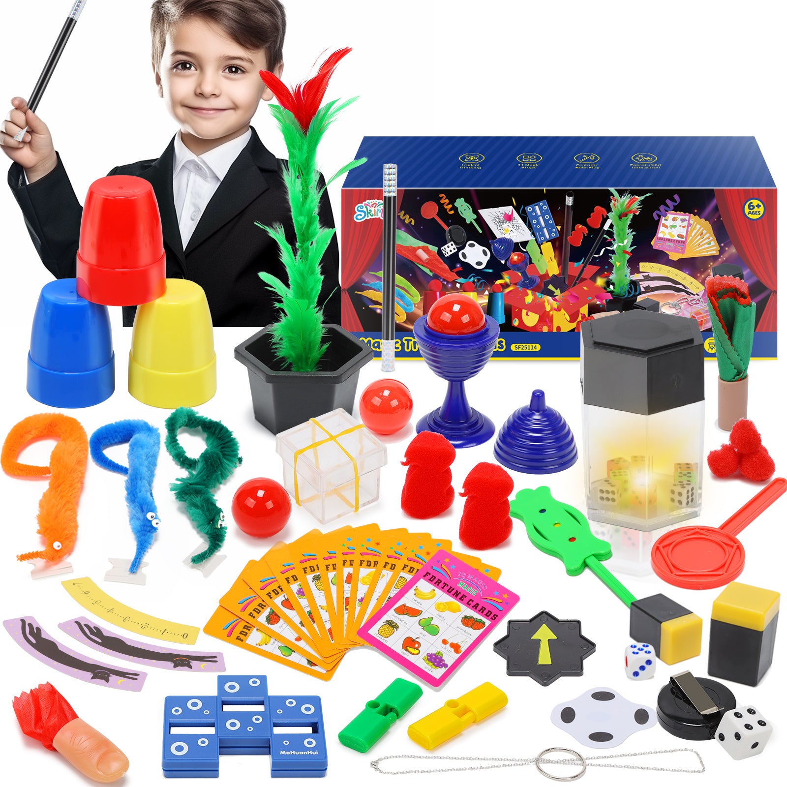 Magic Kit With Rabbit Skirfy Magic Kit-Magic Tricks for Kids Ages 6-8,75+ Magic Kit for Kids ...