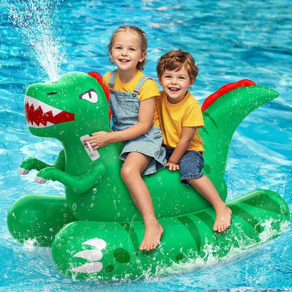 Skirfy Inflatable Dinosaur Swimming Pool Float for Kids with Sprinkler for Yards, 2-in-1 Summer Water Toys 72" Large Pool Raft Outdoor Party Toys for Adults Kids